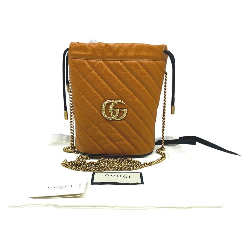 Gucci Bucket Marmont Gg Torchon Mini Brown Leather Shoulder Bag