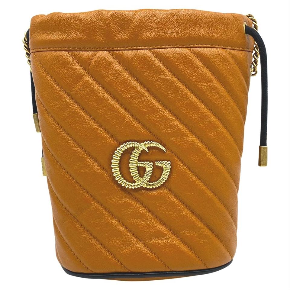 Gucci Bucket Marmont Gg Torchon Mini Brown Leather Shoulder Bag