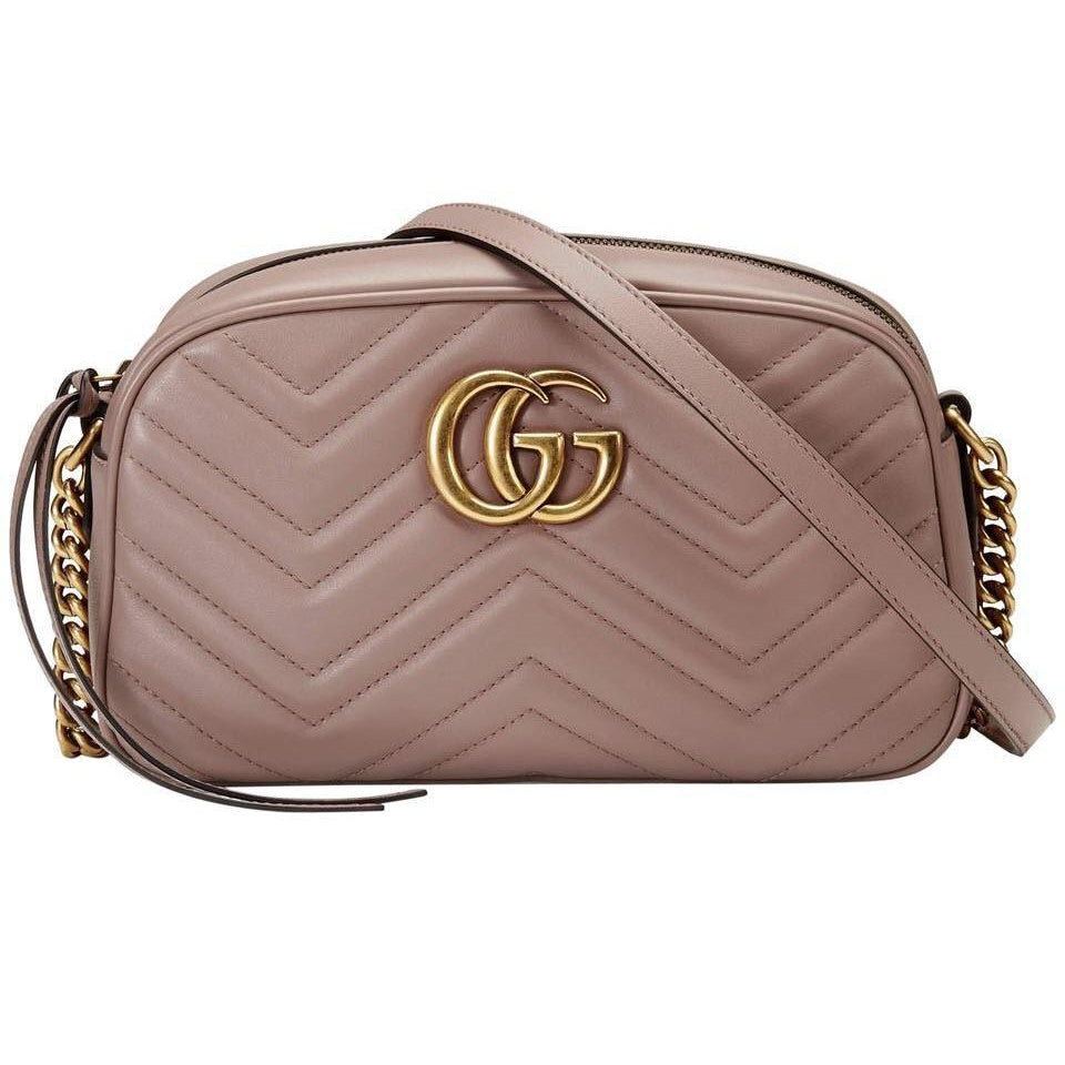 Gucci Camera Marmont New Gg Small Matelasse Rose Leather Cross Body Bag