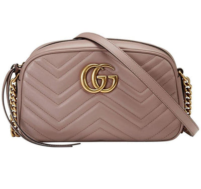 Gucci Camera Marmont New Gg Small Matelasse Rose Leather Cross Body Bag