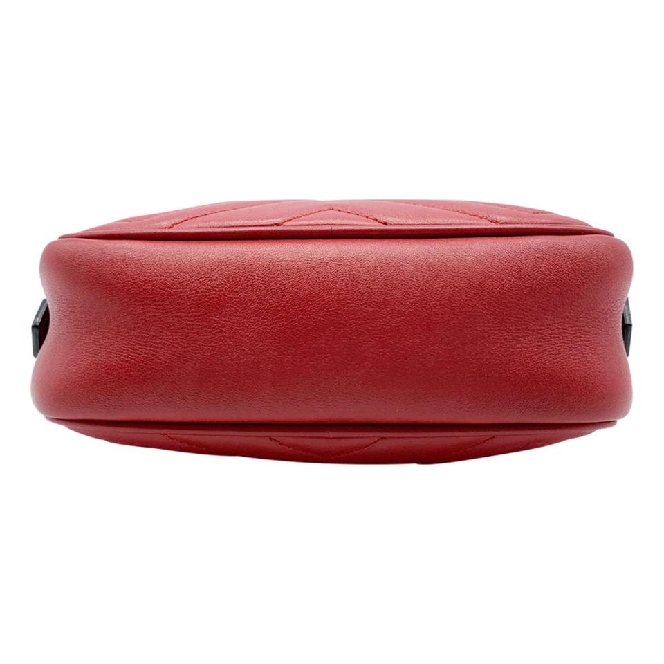 Gucci Chain Marmont Calfskin Matelasse Mini Gg Hibiscus Red Leather Shoulder Bag