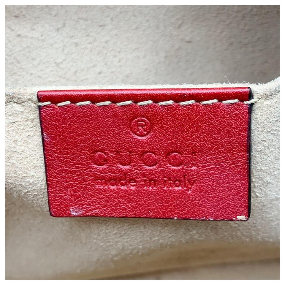 Gucci Chain Marmont Calfskin Matelasse Mini Gg Hibiscus Red Leather Shoulder Bag