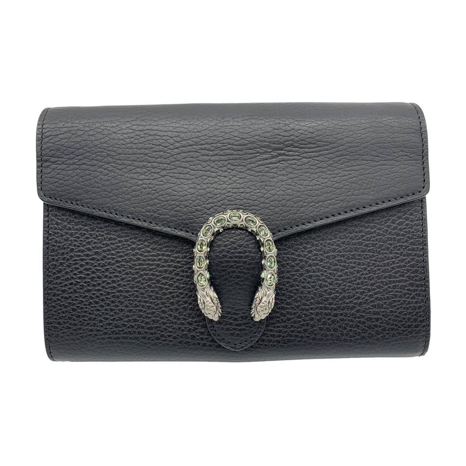Gucci Chain Wallet Dionysus Black Leather Cross Body Bag