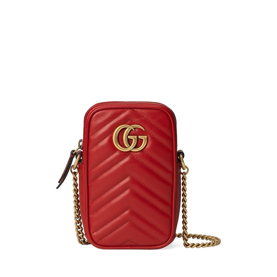 Gucci Crossbody Marmont Gg Mini Red Leather Shoulder Bag