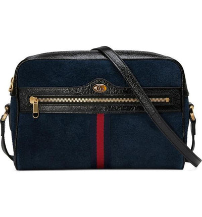 Gucci Crossbody Ophidia Small Blue Suede Leather Shoulder Bag