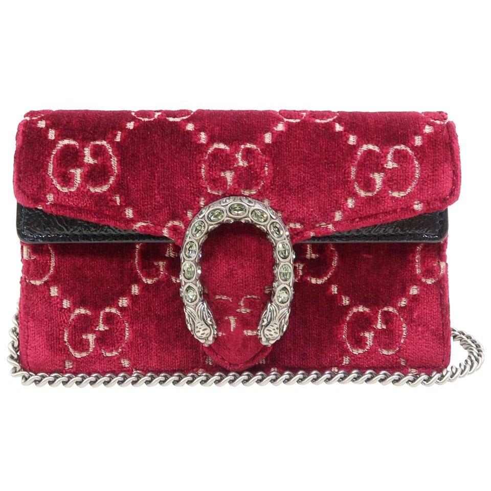 Gucci Dionysus Gg Super Mini Red Velvet Cross Body Bag