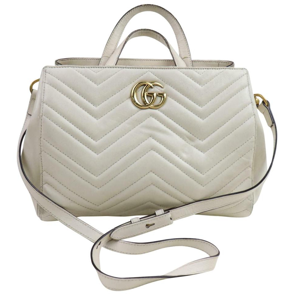 Gucci GG Bag Marmont Small Top Handle Matelasse White Tote