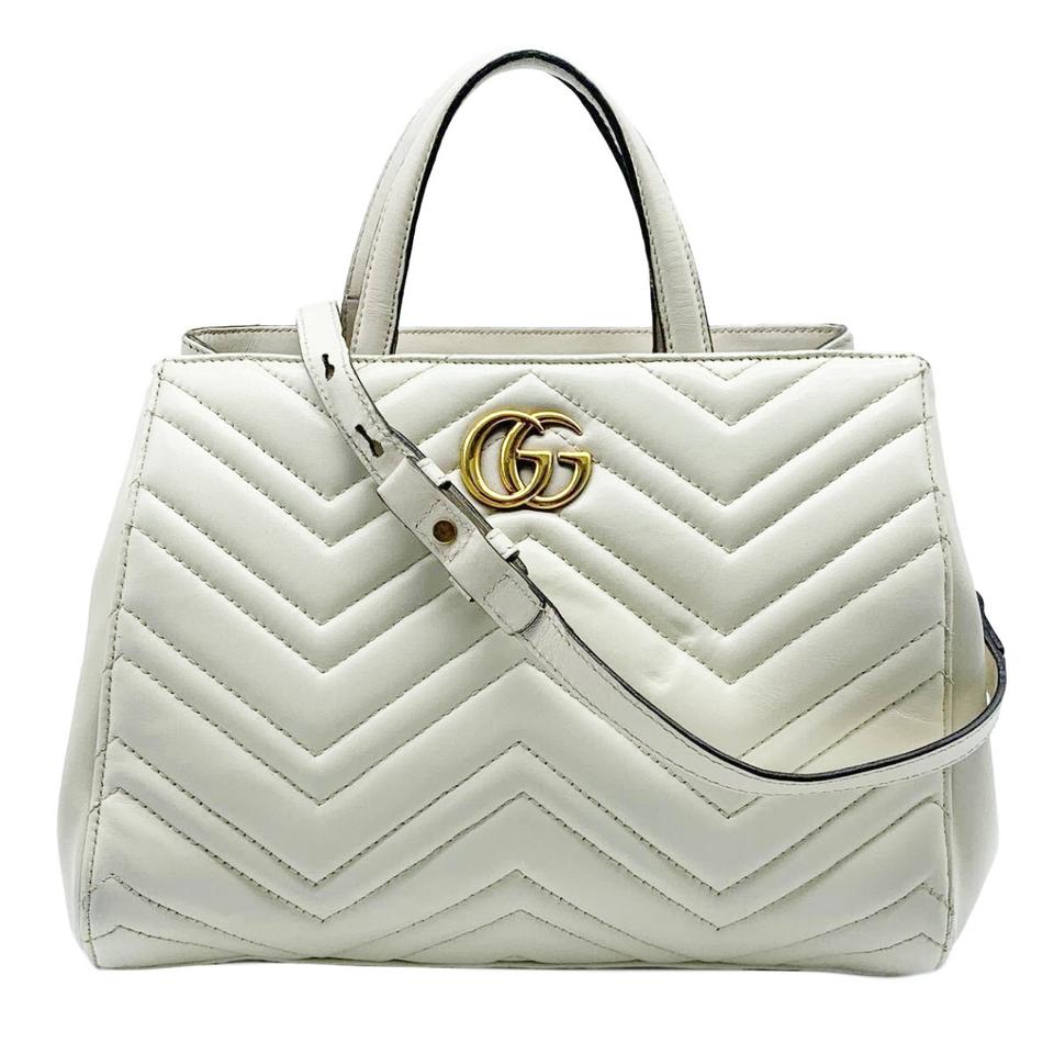 Gucci GG Bag Marmont Small Top Handle Matelasse White Tote
