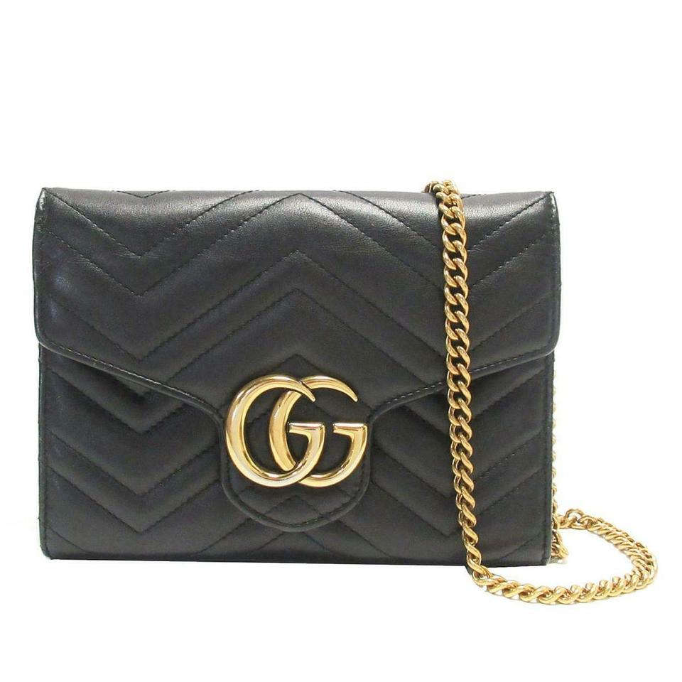 Gucci GG Chain Wallet Marmont Black Leather Shoulder Bag