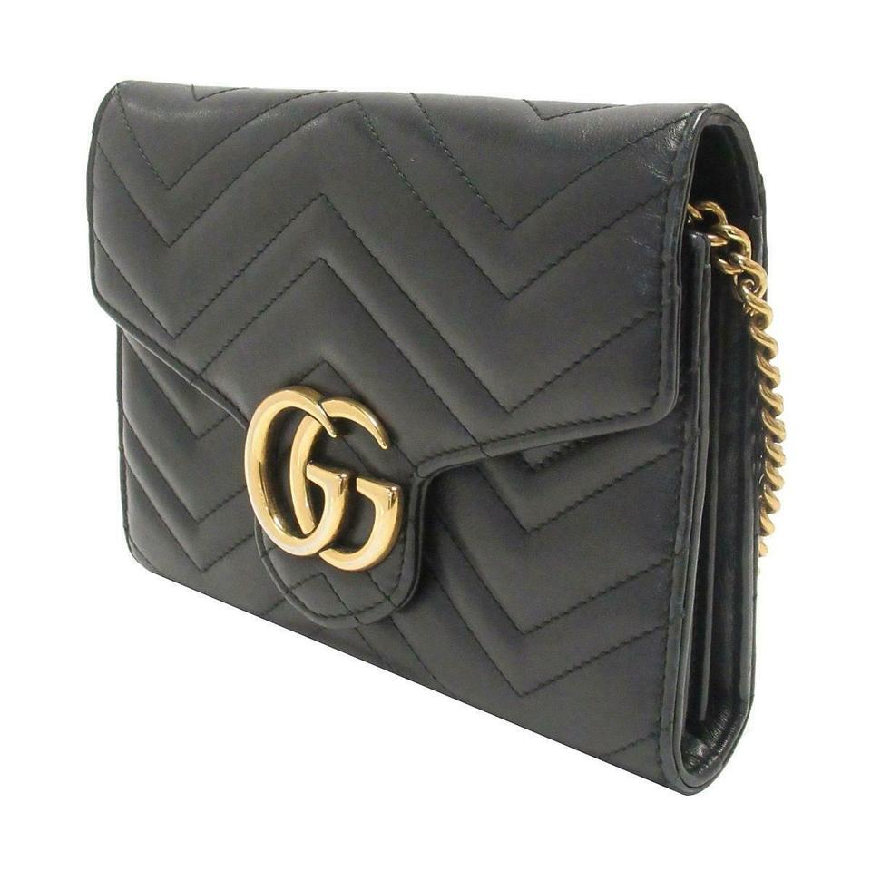 Gucci GG Chain Wallet Marmont Black Leather Shoulder Bag