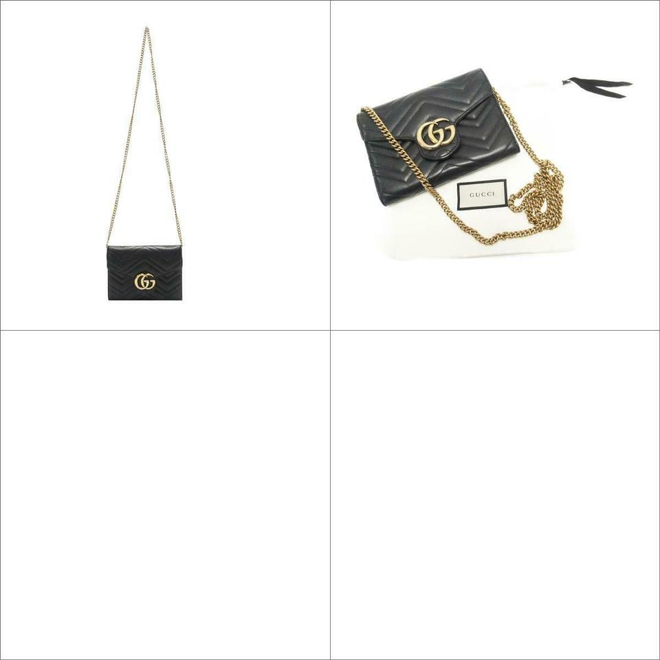 Gucci GG Chain Wallet Marmont Black Leather Shoulder Bag