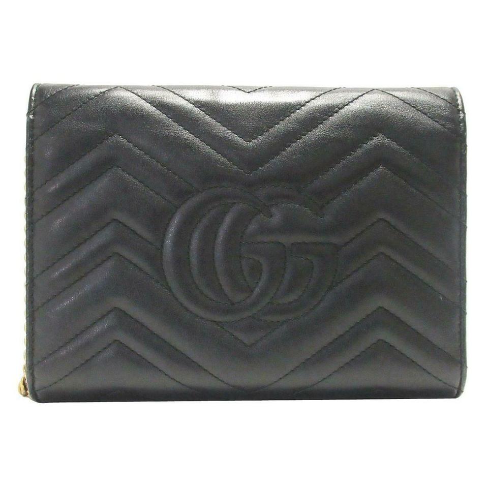 Gucci GG Chain Wallet Marmont Black Leather Shoulder Bag