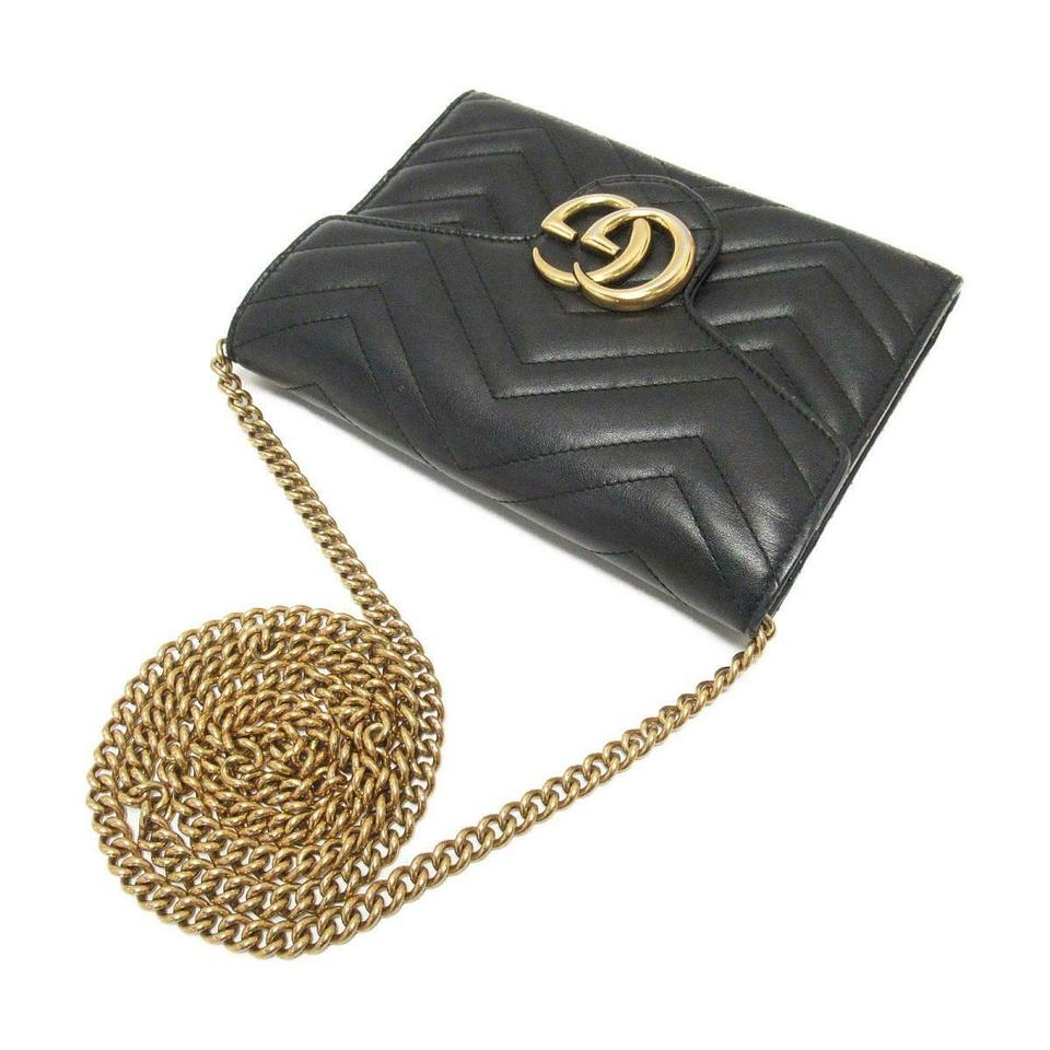 Gucci GG Chain Wallet Marmont Black Leather Shoulder Bag