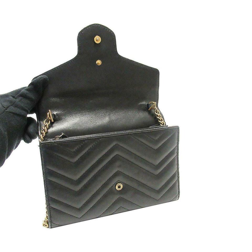 Gucci GG Chain Wallet Marmont Black Leather Shoulder Bag