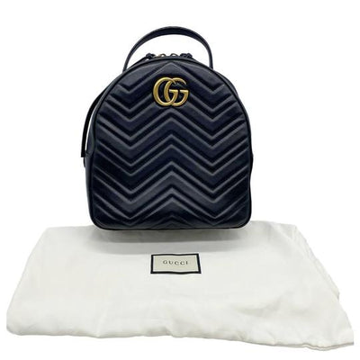 Gucci GG Marmont Calfskin Matelasse Black Leather Backpack