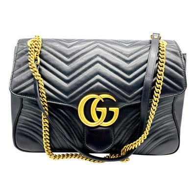 Gucci GG Marmont Calfskin Matelasse Large Black Leather Shoulder Bag