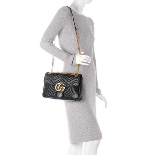 Gucci GG Marmont Calfskin Matelasse Medium Black Leather Shoulder Bag