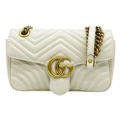 GUCCI GG Marmont Small Shoulder Bag, White, Leather