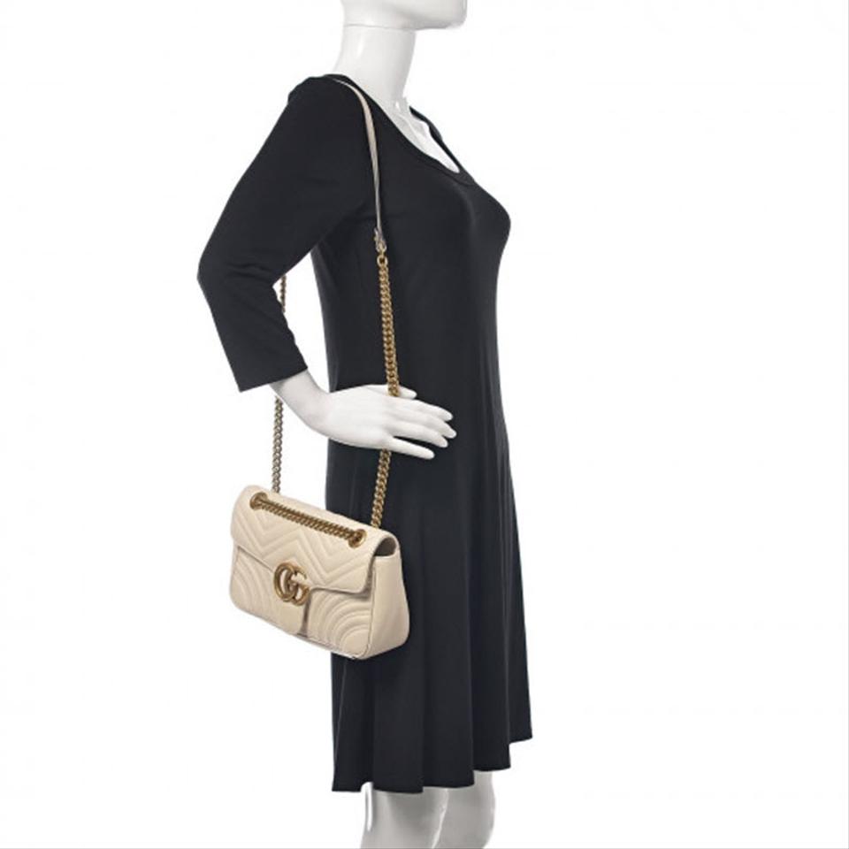 Gucci GG Marmont Calfskin Matelasse Small White Leather Shoulder Bag