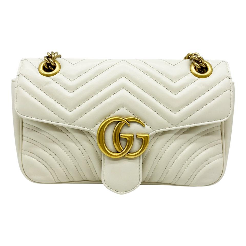 Gucci GG Marmont Calfskin Matelasse Small White Leather Shoulder Bag