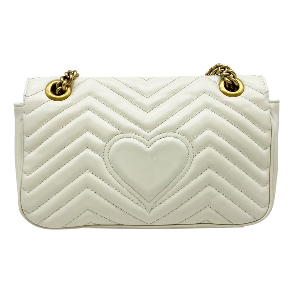Gucci GG Marmont Calfskin Matelasse Small White Leather Shoulder Bag