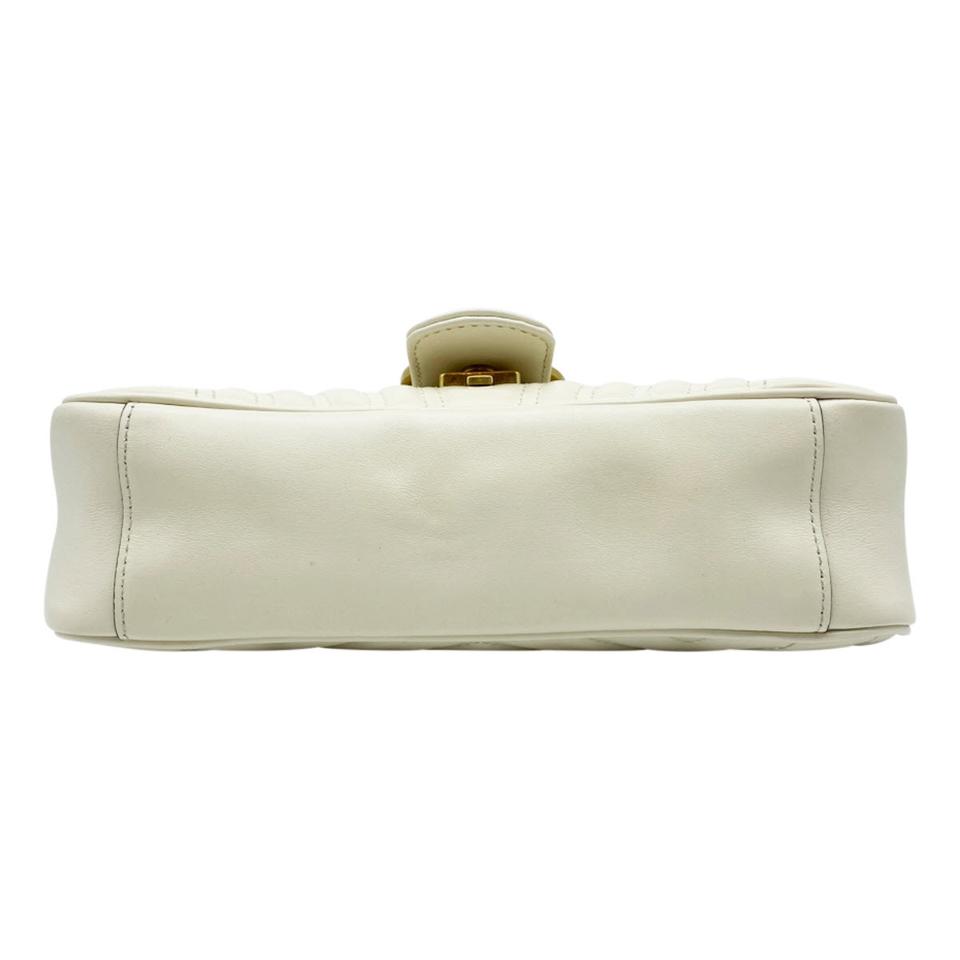 Gucci GG Marmont Calfskin Matelasse Small White Leather Shoulder Bag