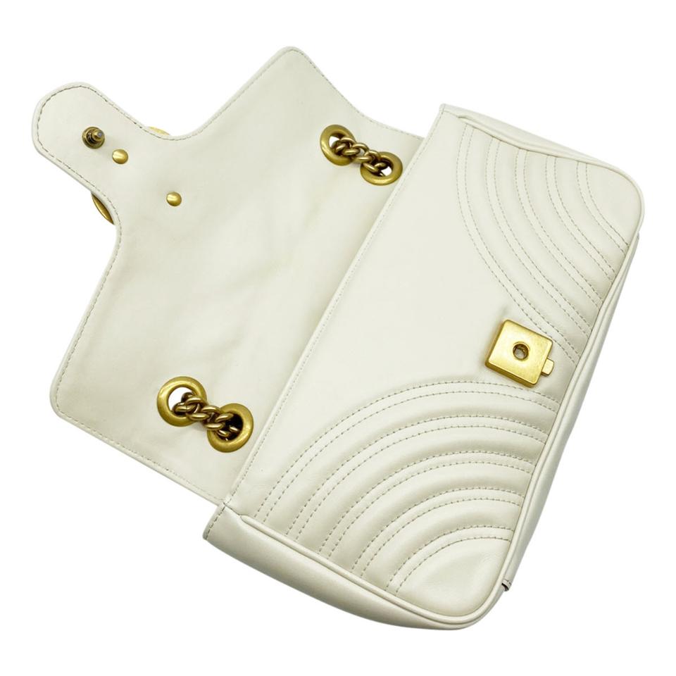 Gucci GG Marmont Calfskin Matelasse Small White Leather Shoulder Bag