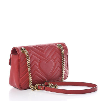Gucci GG Marmont Shoulder Calfskin Matelasse Small Hibiscus Red Chevron Leather Cross Body Bag