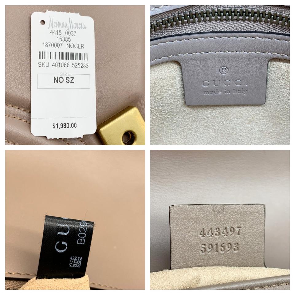 Gucci GG Marmont Small Quilted Shoulder Chain Antique Rose Beige Leather Cross Body Bag