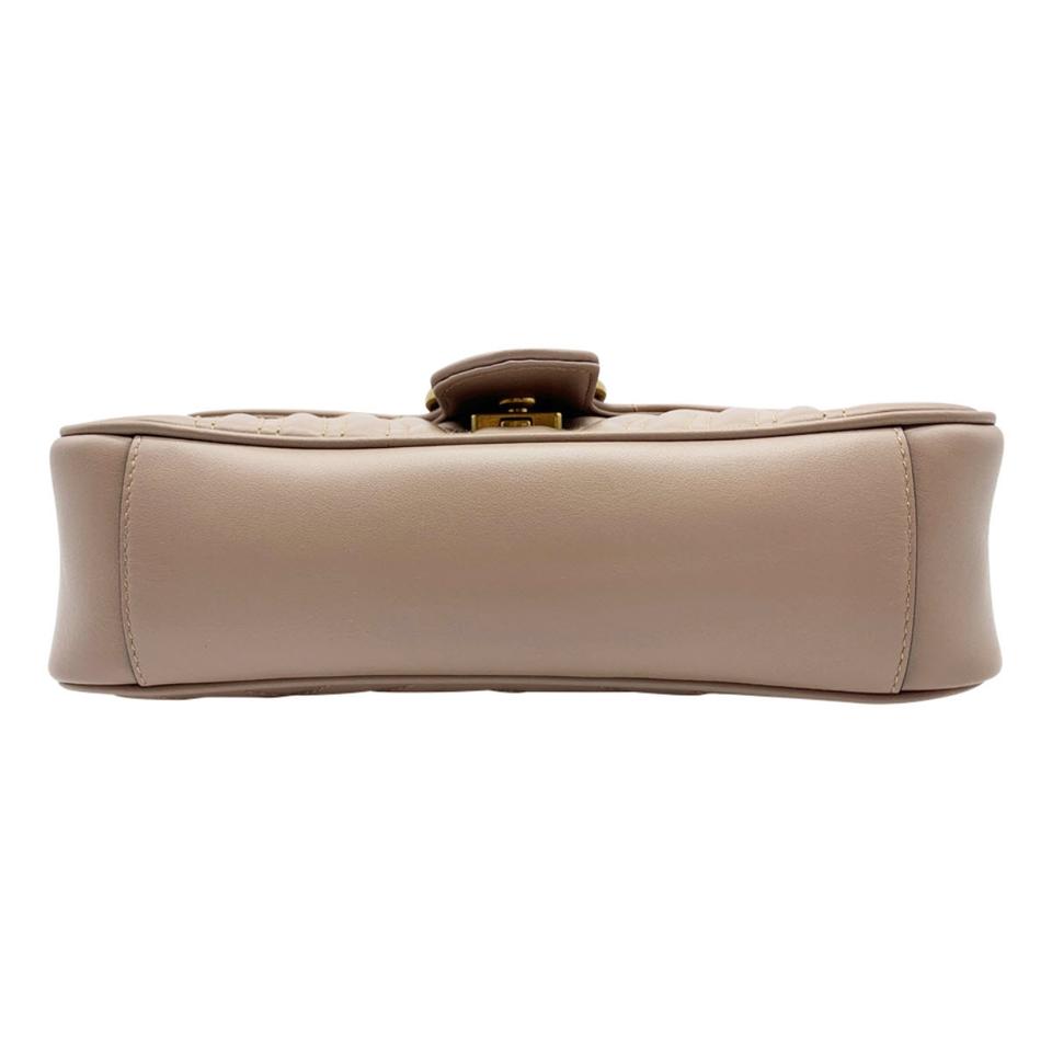 Gucci GG Marmont Small Quilted Shoulder Chain Antique Rose Beige Leather Cross Body Bag