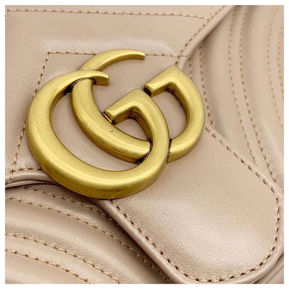 Gucci GG Marmont Small Quilted Shoulder Chain Antique Rose Beige Leather Cross Body Bag