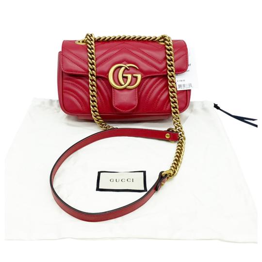 Gucci GG Shoulder Mini Marmont Red Matelasse Chevron Leather Cross Body Bag