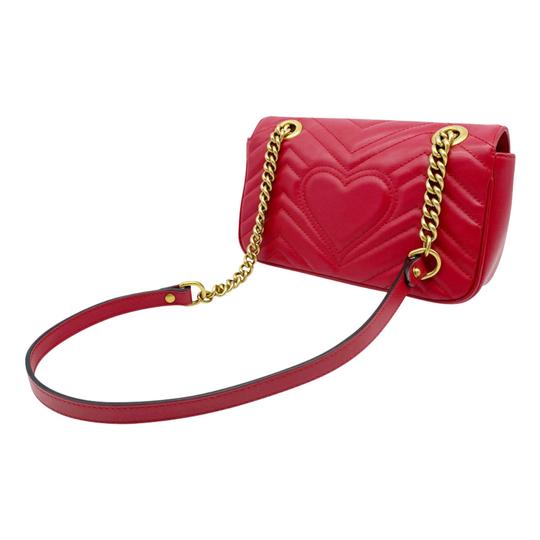Gucci GG Shoulder Mini Marmont Red Matelasse Chevron Leather Cross Body Bag