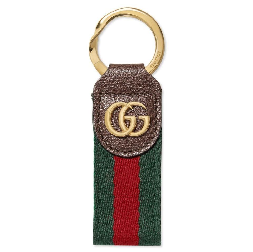 Gucci Green Marmont Double-g Web Key Chain Ophidia Key Chain