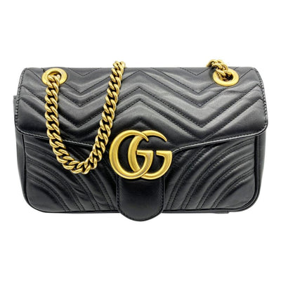 Gucci Marmont Calfskin Matelasse Small Gg Black Leather Shoulder Bag