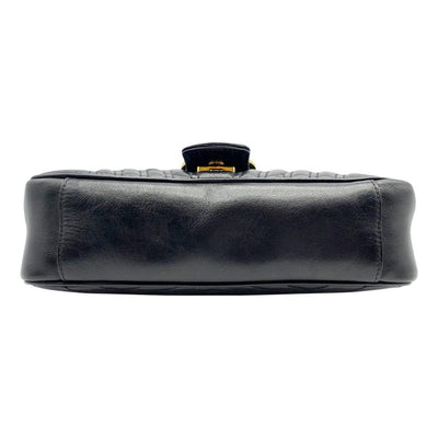 Gucci Marmont Calfskin Matelasse Small Gg Black Leather Shoulder Bag