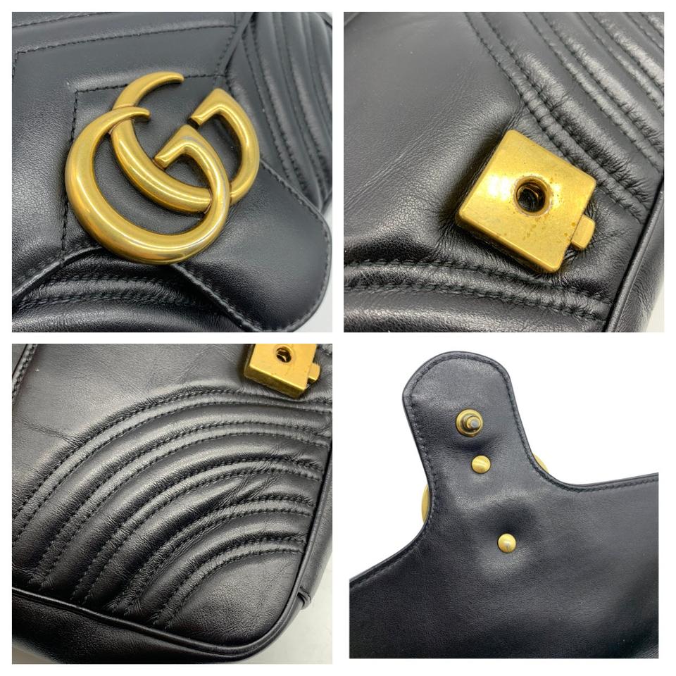 Gucci Marmont Calfskin Matelasse Small Gg Black Leather Shoulder Bag