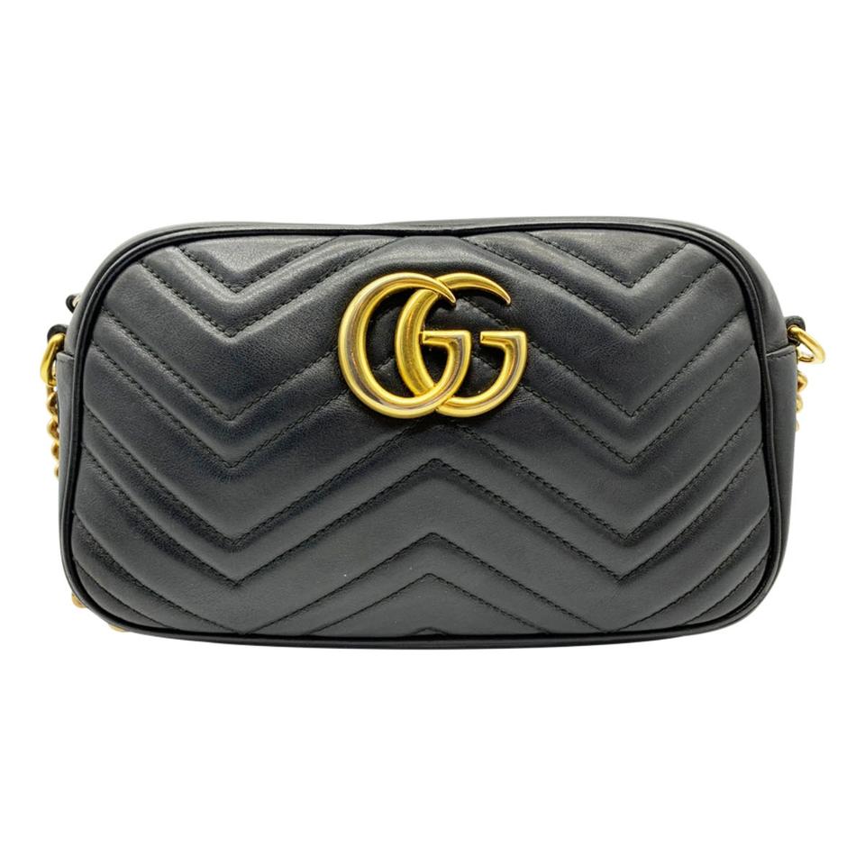 Gucci Marmont Matelasse Small Gg Chain Black Leather Shoulder Bag