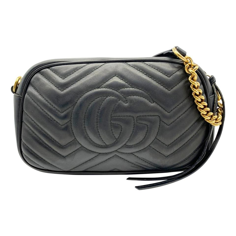 Gucci Marmont Matelasse Small Gg Chain Black Leather Shoulder Bag