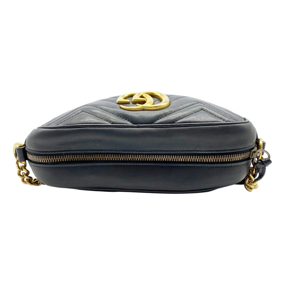 Gucci Marmont Matelasse Small Gg Chain Black Leather Shoulder Bag