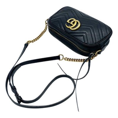 Gucci Marmont Matelasse Small Gg Chain Black Leather Shoulder Bag