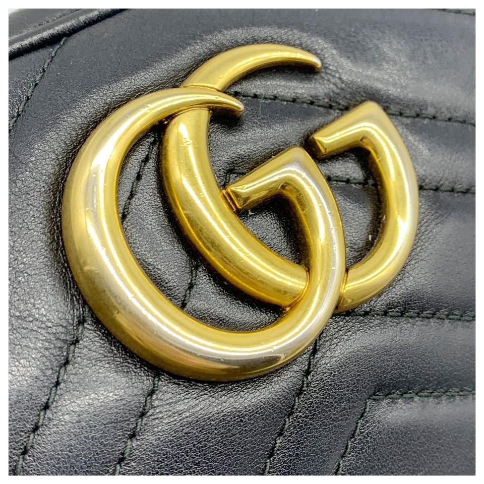 Gucci Marmont Matelasse Small Gg Chain Black Leather Shoulder Bag