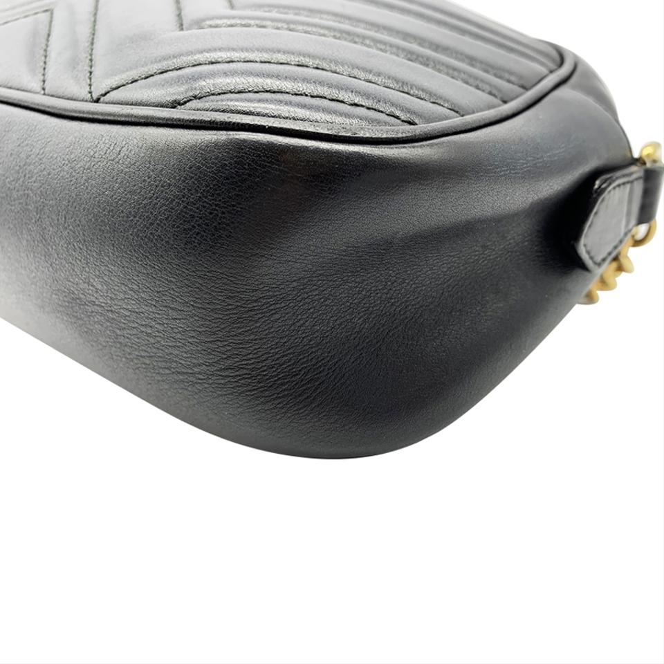 Gucci Marmont Matelasse Small Gg Chain Black Leather Shoulder Bag