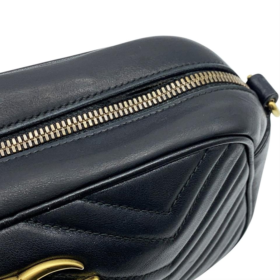 Gucci Marmont Matelasse Small Gg Chain Black Leather Shoulder Bag