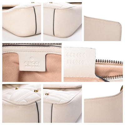 Gucci Marmont Calfskin Matelasse Studded Gg White Shoulder Bag
