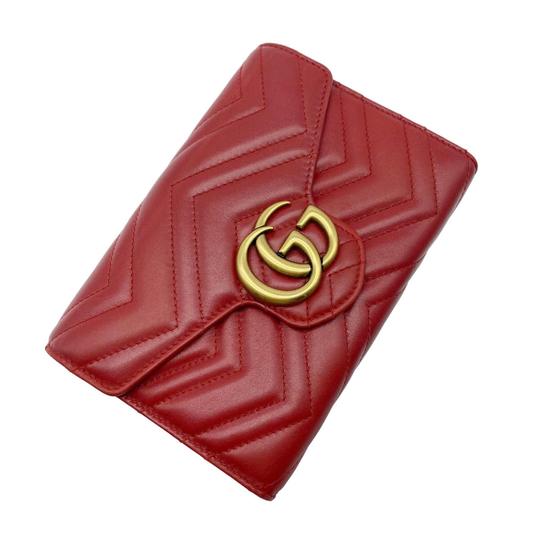 Gucci Marmont Gg Chevron Quilted Flap Wallet On A Chain Red Leather Cr -  MyDesignerly