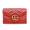 Gucci Marmont Gg Chevron Quilted Flap Wallet On A Chain Red Leather Cross Body Bag