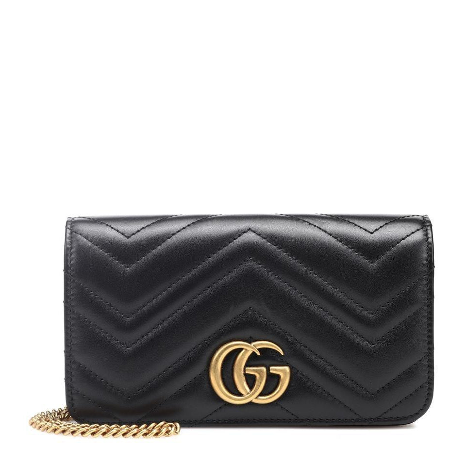 Gucci Marmont Gg Mini Chain Cross Body Black Leather Shoulder Bag