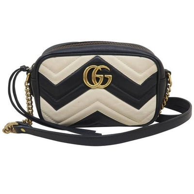 Gucci Marmont Gg Mini Matelass� White Chevron Black Leather Shoulder Bag