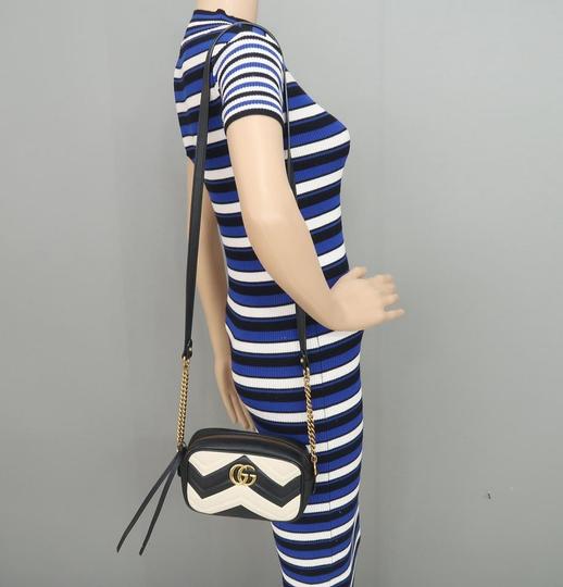 Gucci Marmont Gg Mini Matelass� White Chevron Black Leather Shoulder Bag